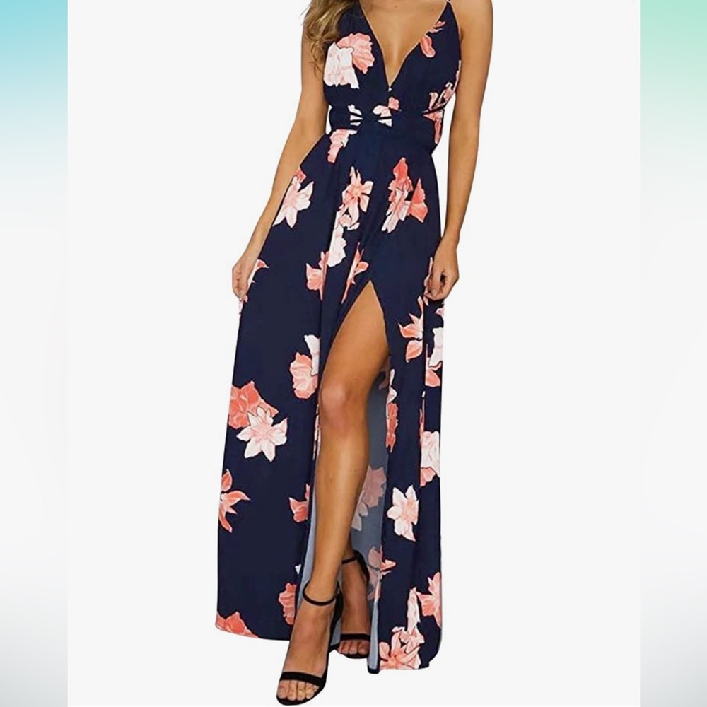 Triangle topped, low, tie back maxi dress